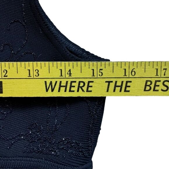 90s VERONIQUE YOUNG BLACK BEADED FLORAL DESIGN V-NECK TOP S KNIT STRETCH Size S - Picture 2 of 5